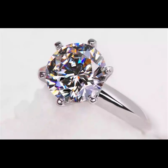 S925 Ring Silver Ring Bridal Round Stone Ring - Picture 4 of 4